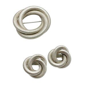 Sarah Coventry Vintage Silver-Tone Celtic Knot Brooch & Clip-On Earrings Set